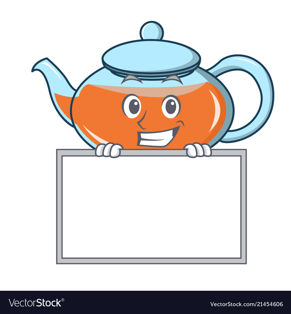 Grinning with board transparent teapot character