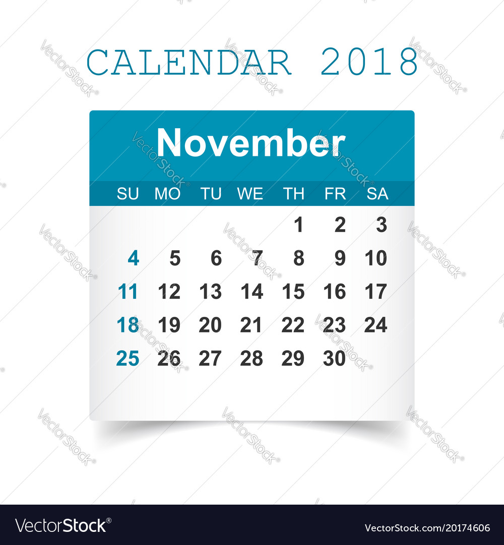 november 2018 calendar calendar sticker design vector image november calendar design
