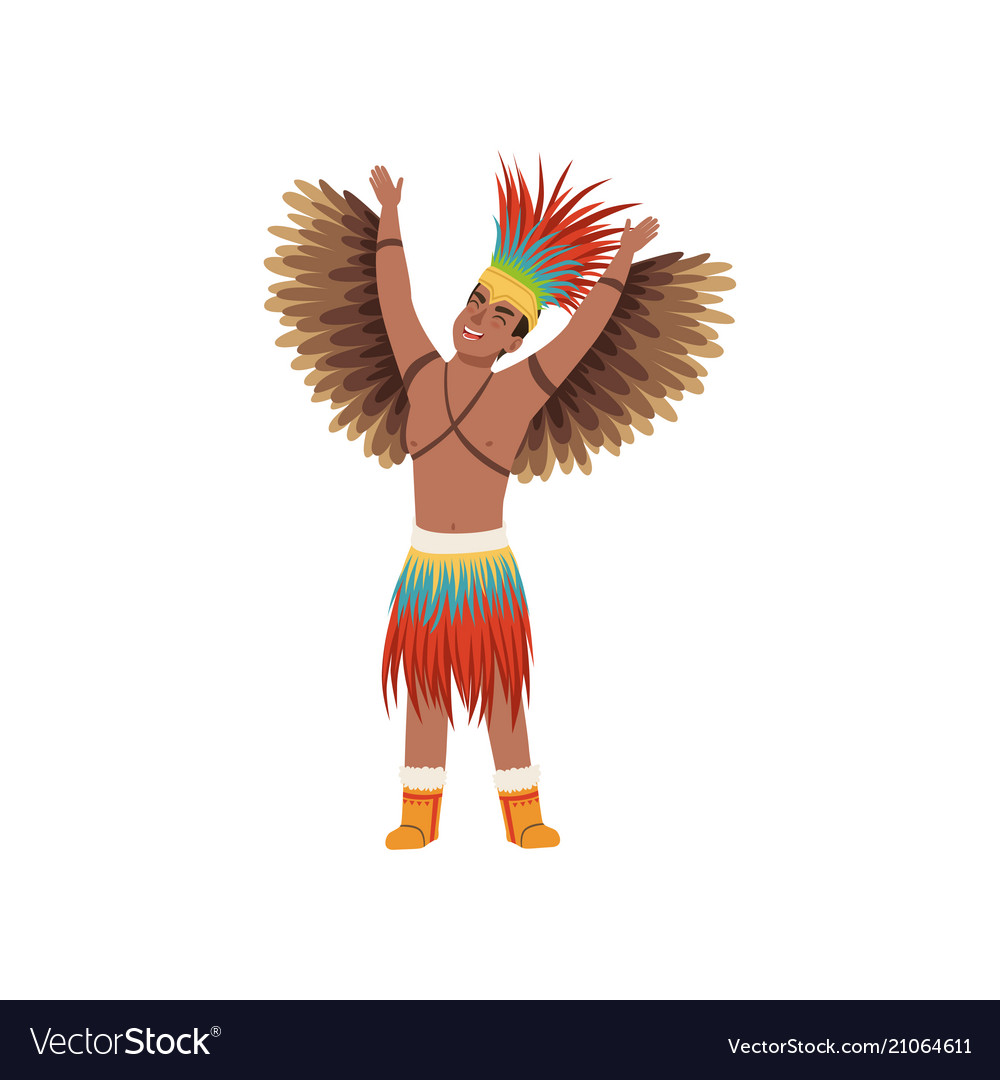 Aztec warrior man character in traditional clothes