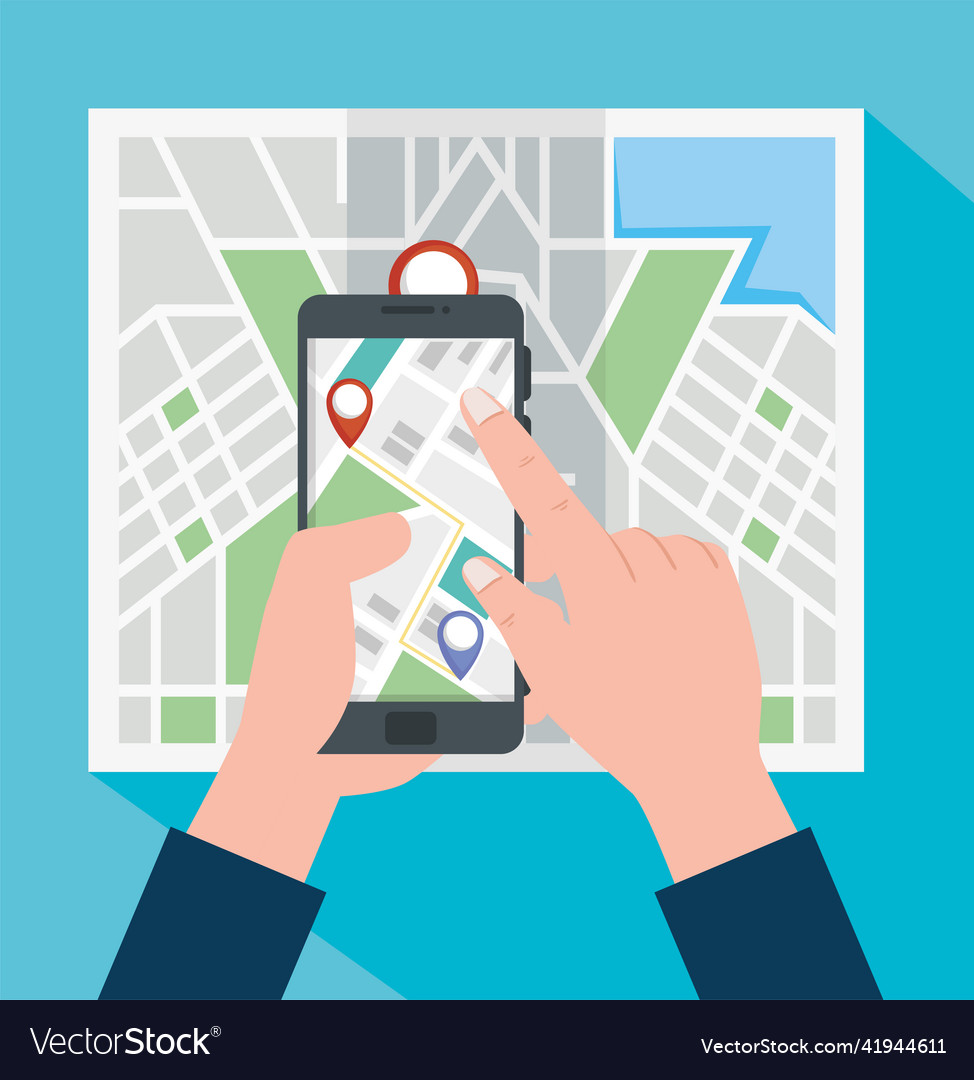 Hands using smartphone with gps