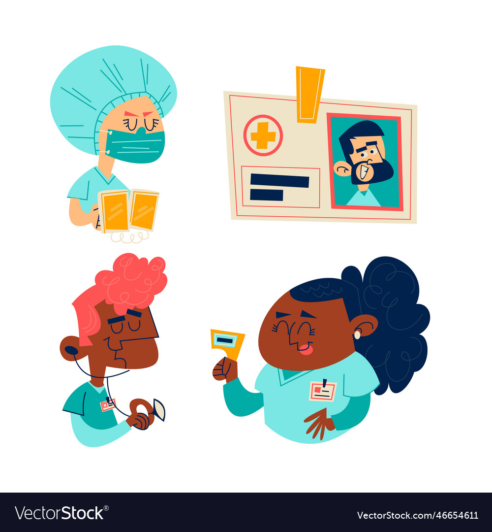 Retro cartoon nurses stickers set