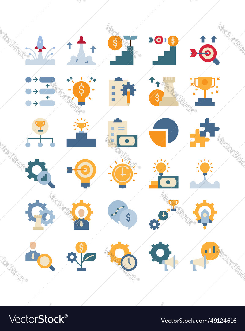 Business strategy flat icon set