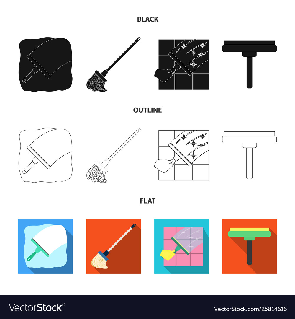 Design mop and broom sign set Royalty Free Vector Image