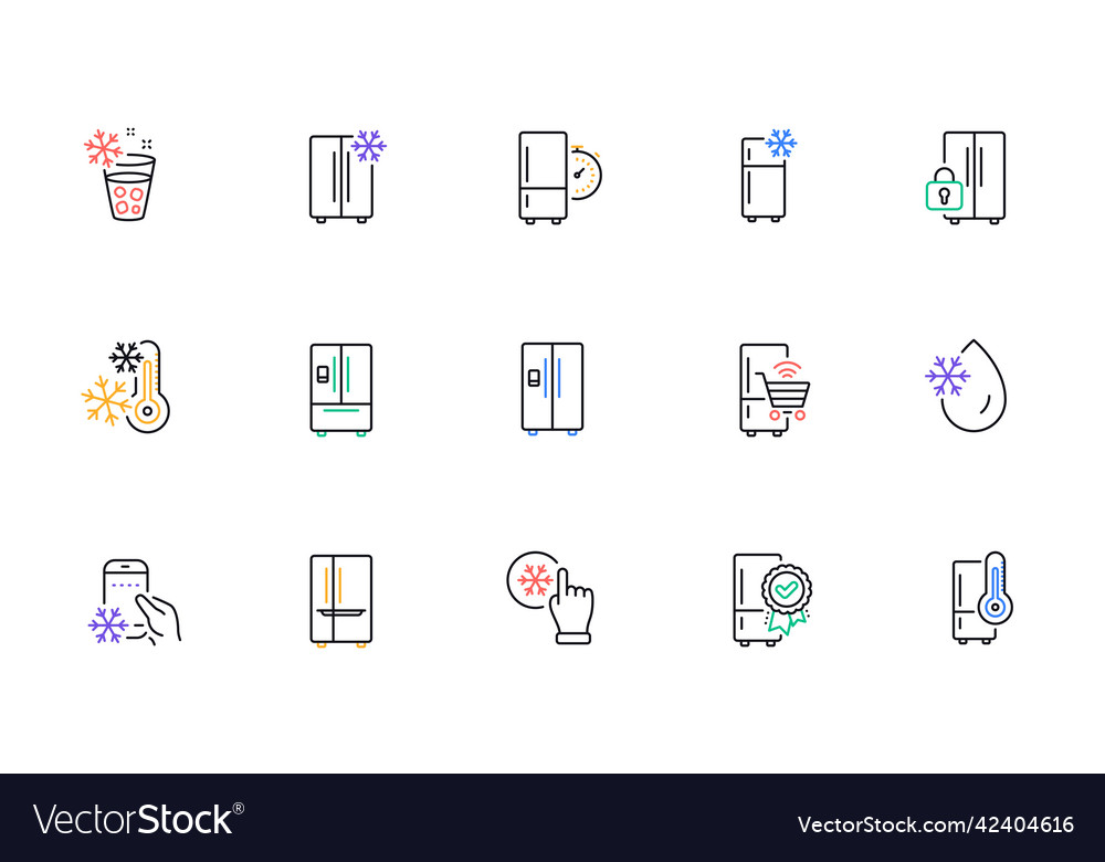 Fridge line icons set freezer storage Royalty Free Vector