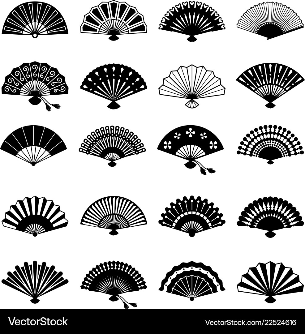 Oriental fans silhouettes Royalty Free Vector Image