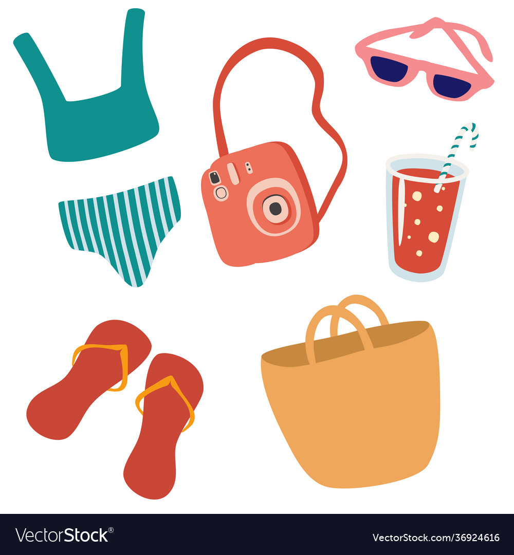 Set beach accessories summer items flip-flops