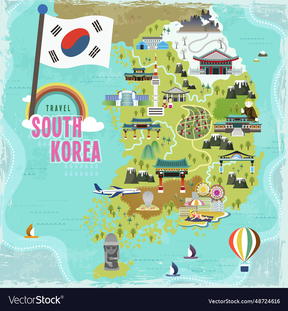 South korea travel map Royalty Free Vector Image