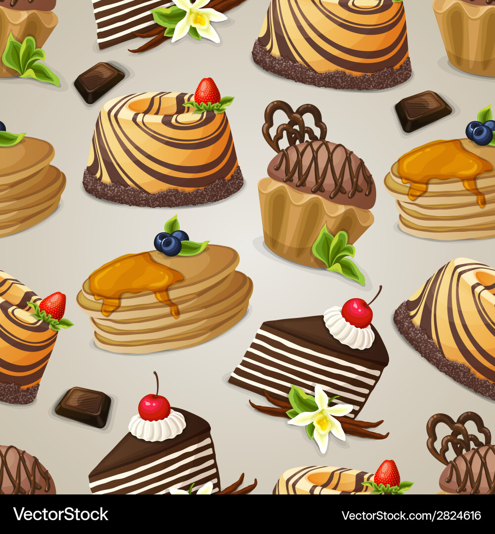 Sweets dessert seamless pattern Royalty Free Vector Image