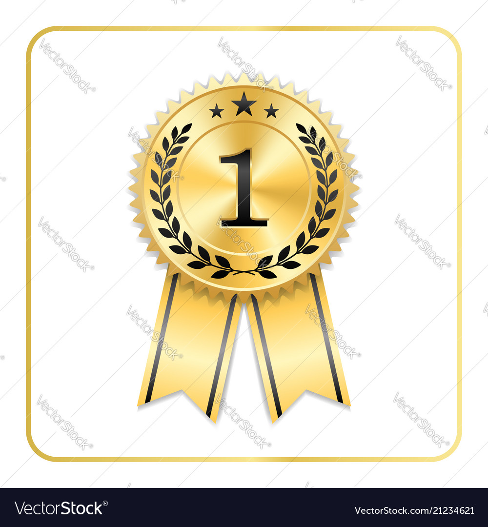 Award ribbon gold icon blank medal with laurel Vector Image