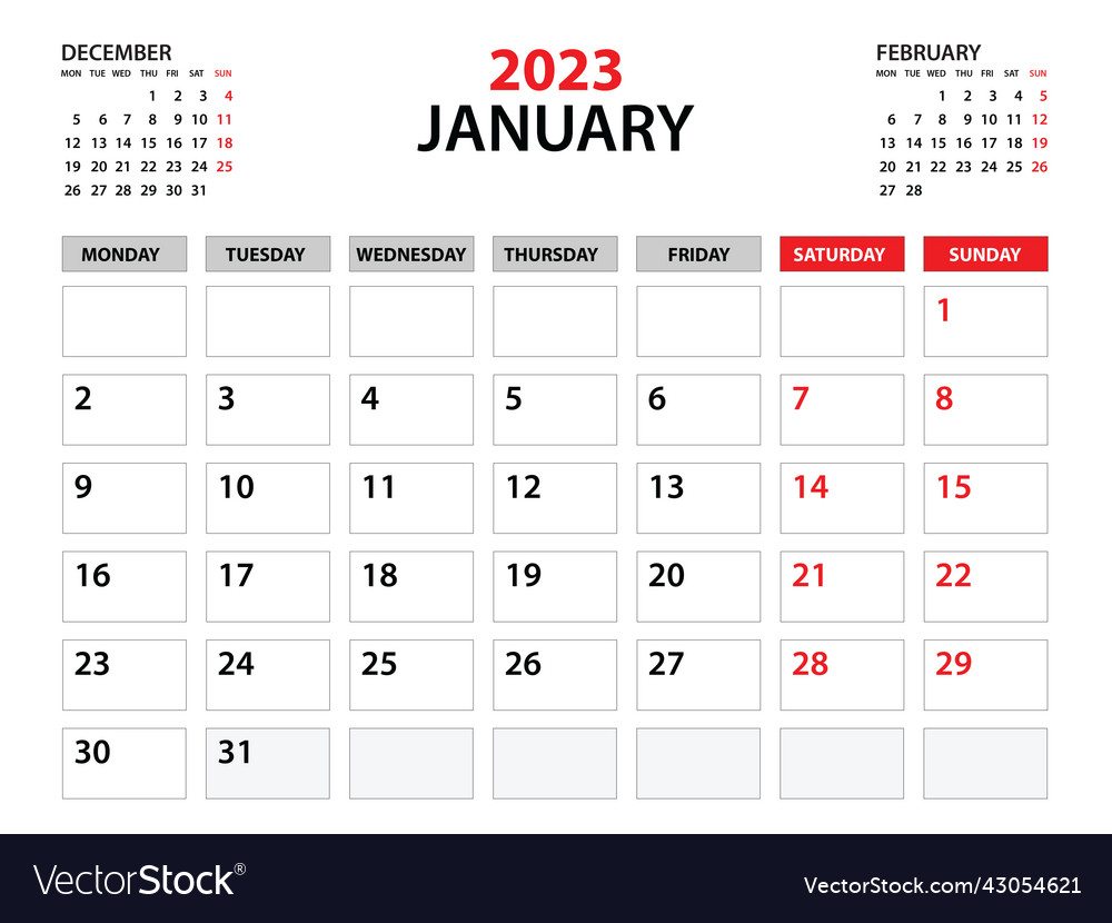 Calendar 2023 template- january year planner Vector Image