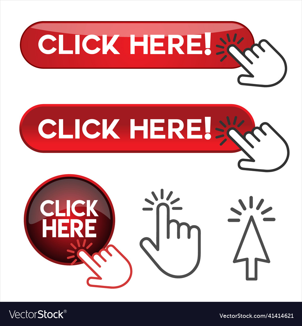 Click here button with hand pointer clicking 021 vector image Click here button with hand pointer clicking 021