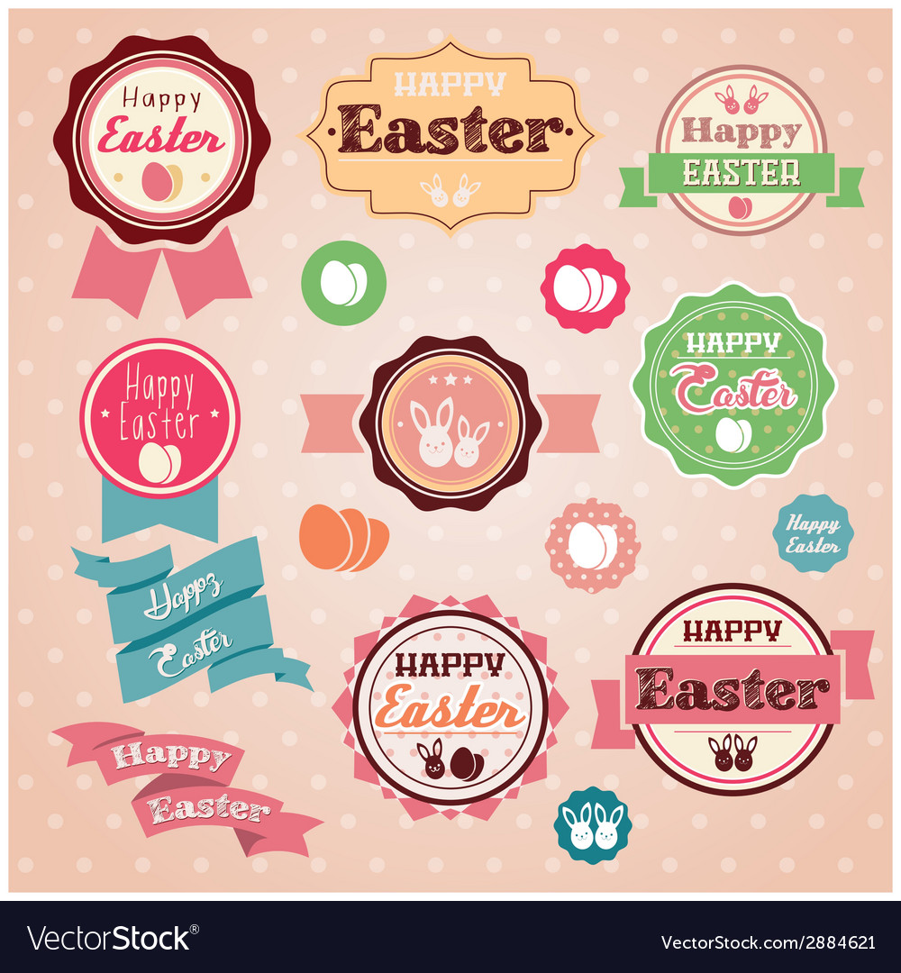 Collection of vintage retro easter labels stickers