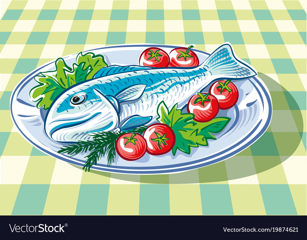 Dish with big fish Royalty Free Vector Image - VectorStock