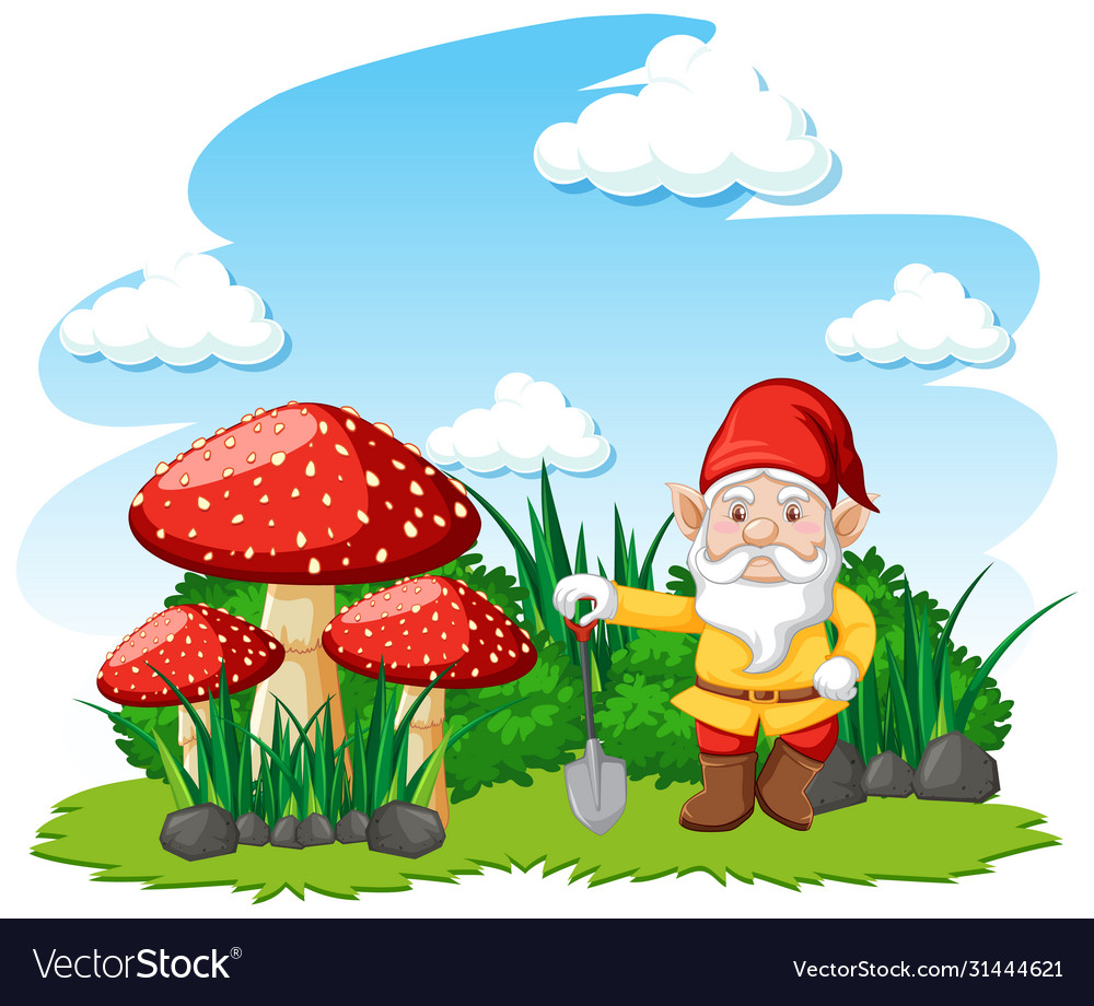 Gnomes Standing With Mushroom Cartoon Character Vector Image