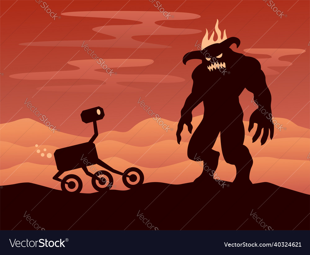 Mars rover discovering a new life form Royalty Free Vector