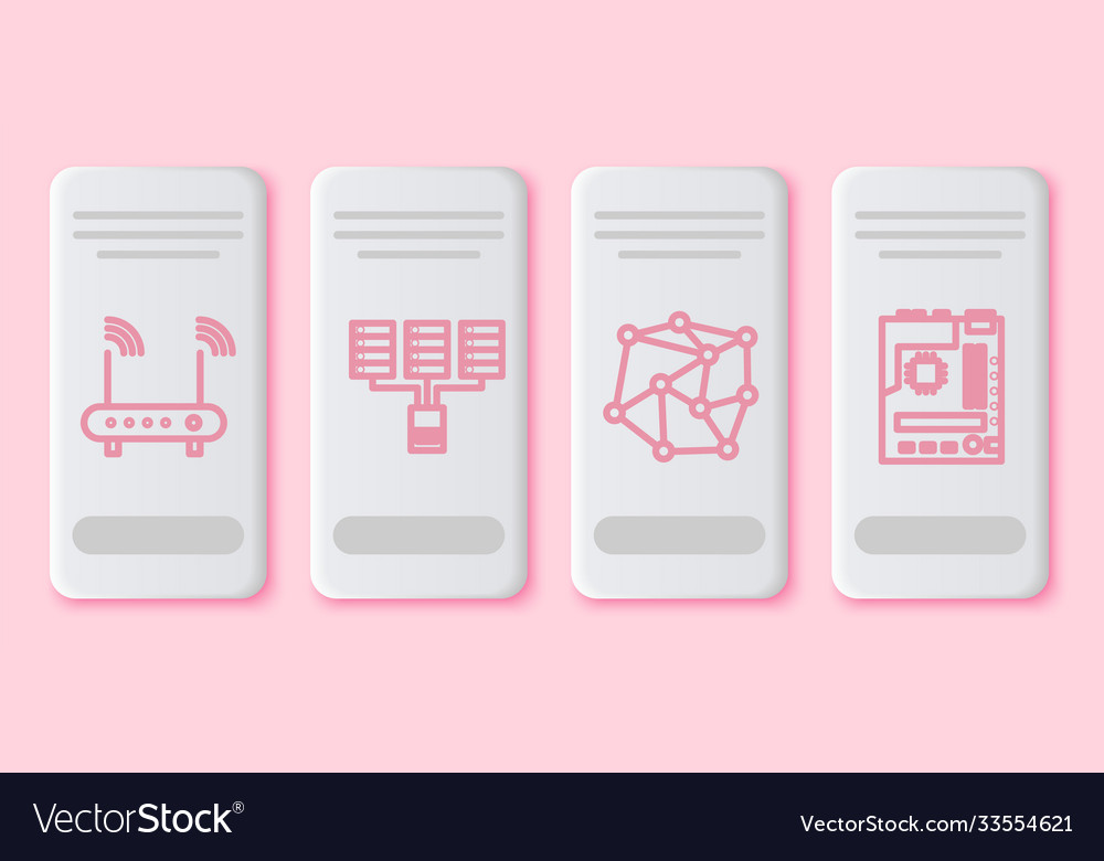 Set line router and wi-fi signal server data vector image Set line router and wi-fi signal server data