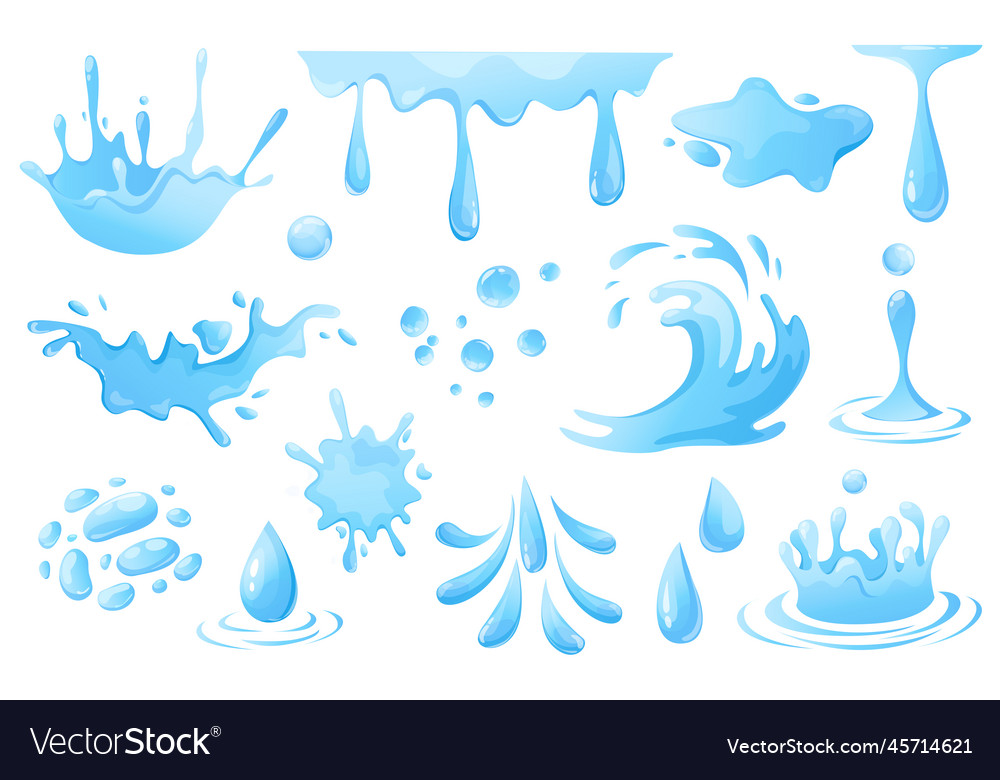 Water drops and splashes set graphic elements Vector Image