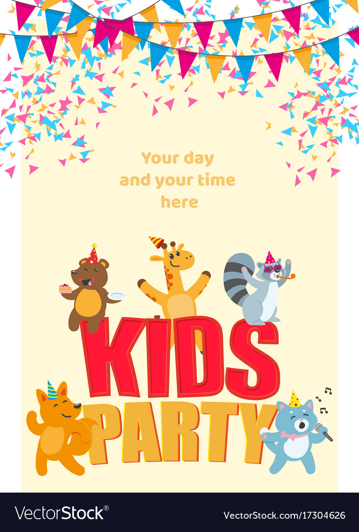 Birthday party poster with cute animals having fun