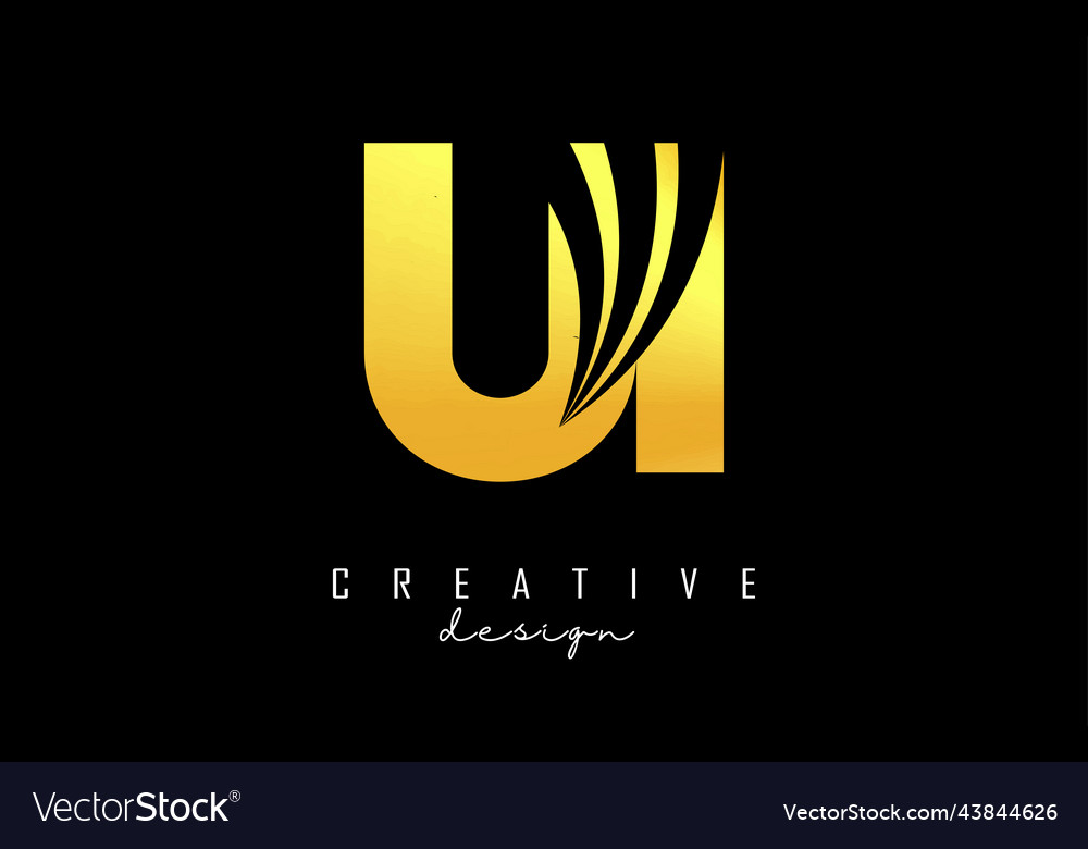 Creative golden letters ui u i logo with leading