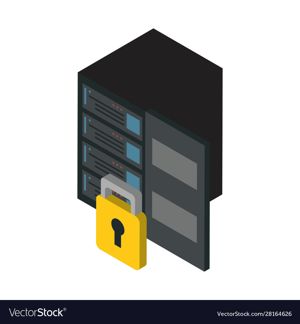 Data server tower with padlock