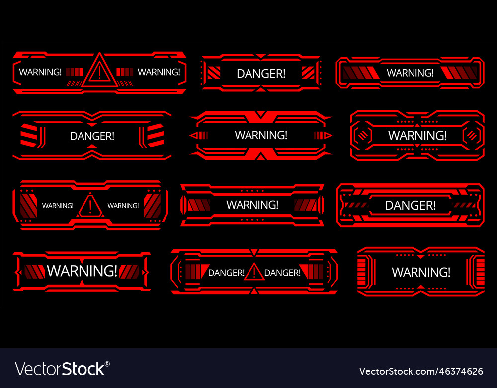 Hud danger alerts attention red interface vector image Hud danger alerts attention red interface