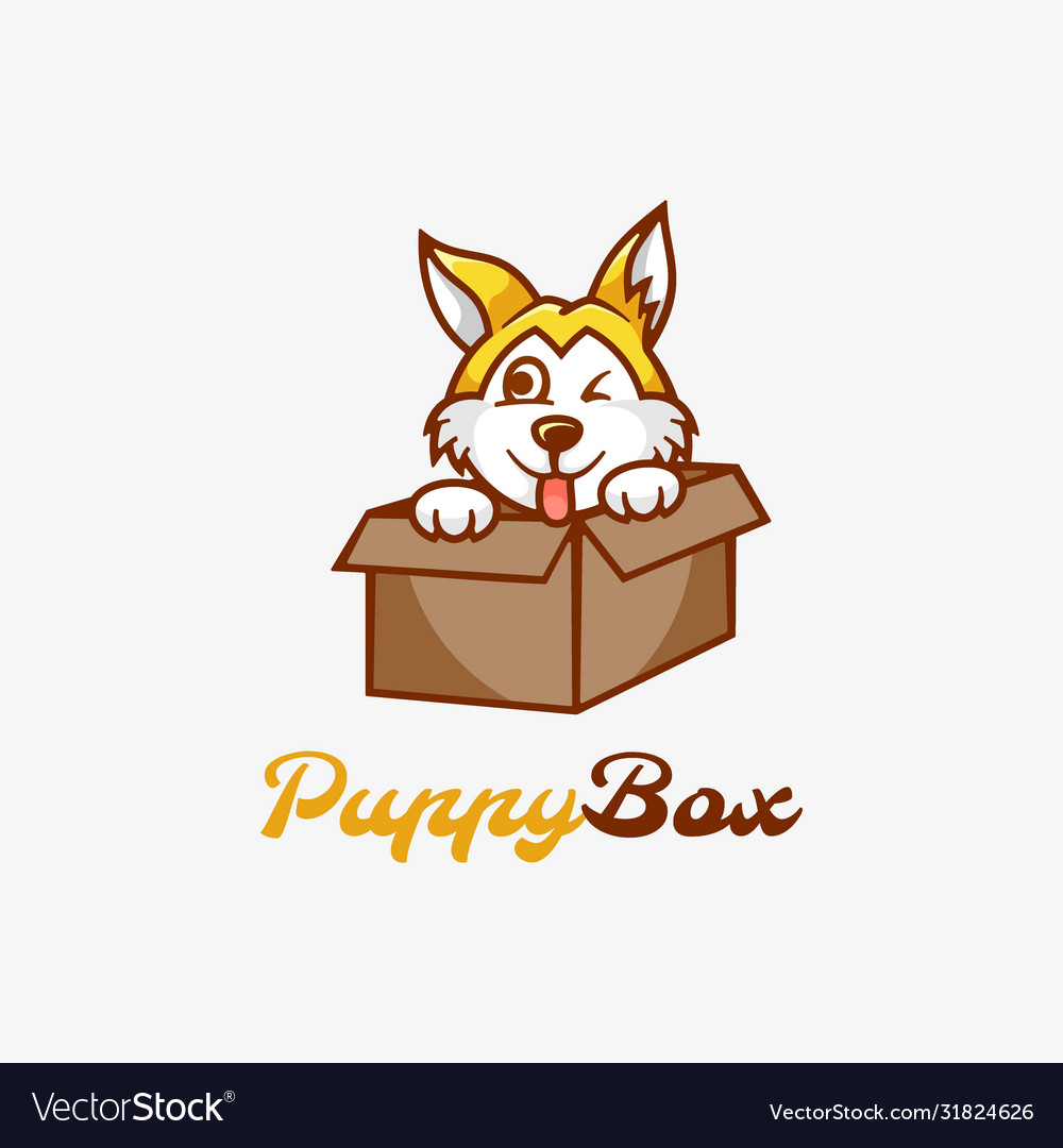 Logo Welpen Box Maskottchen Cartoon Stil