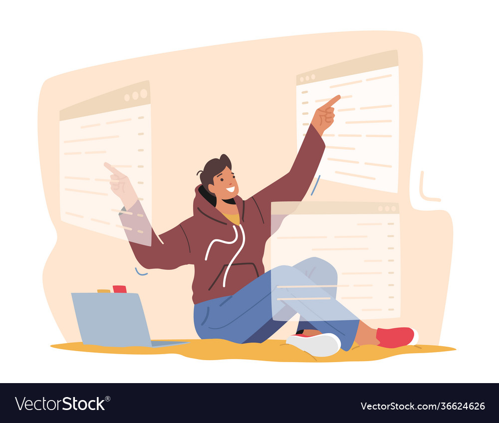 Man Programmierer oder gui designer charakter arbeiten vector image Man Programmierer oder gui designer charakter arbeiten