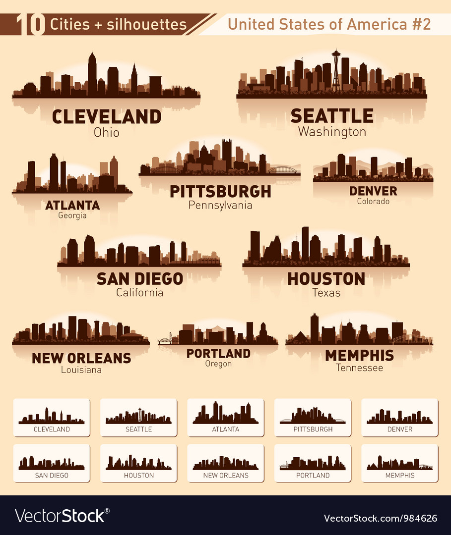 Skyline city set 10 cities usa 2 Royalty Free Vector Image