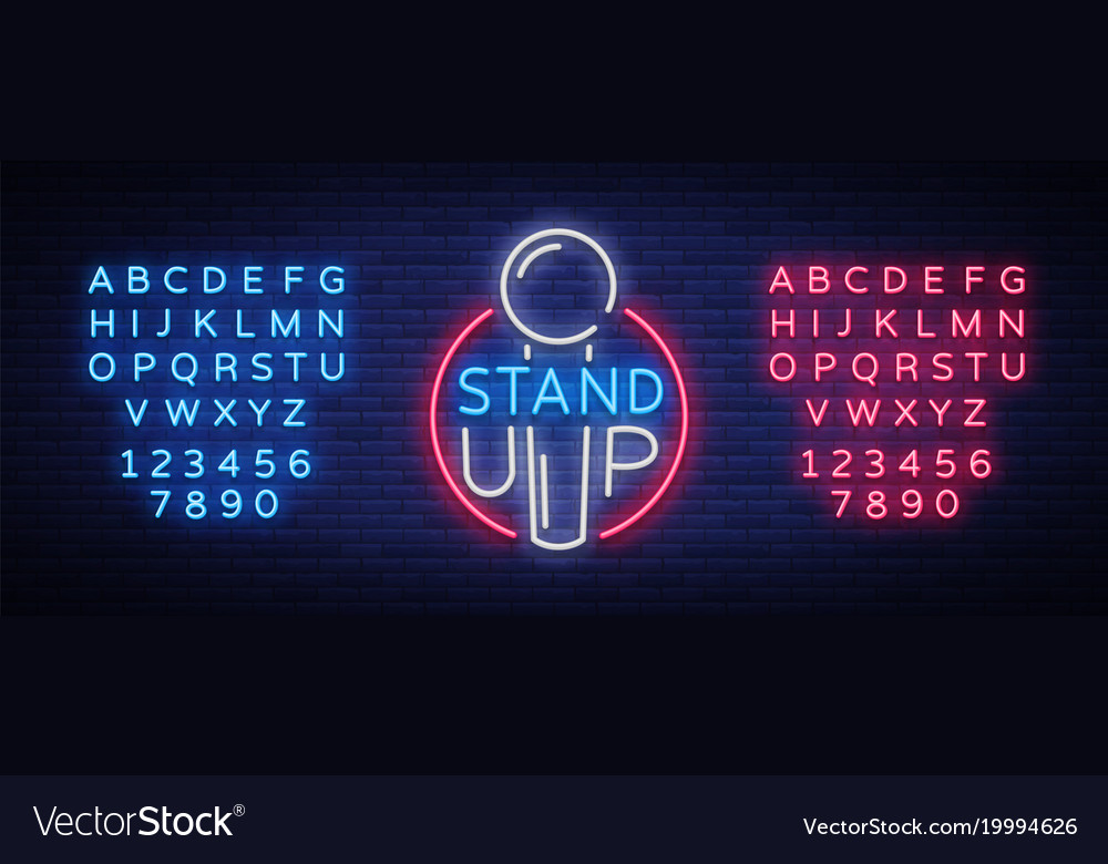 Stand up logo in neon style comedy show