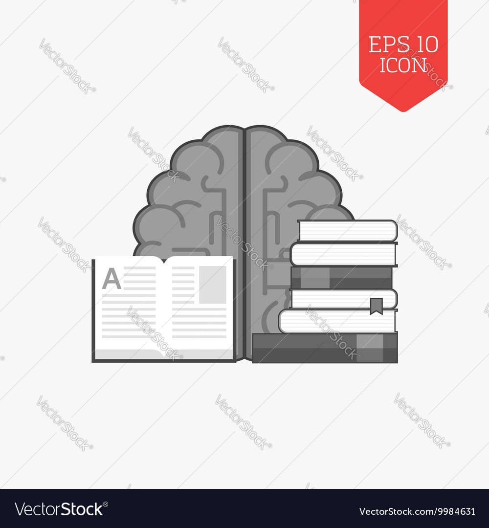 Books And Brain Icon Education Concept Flat Design