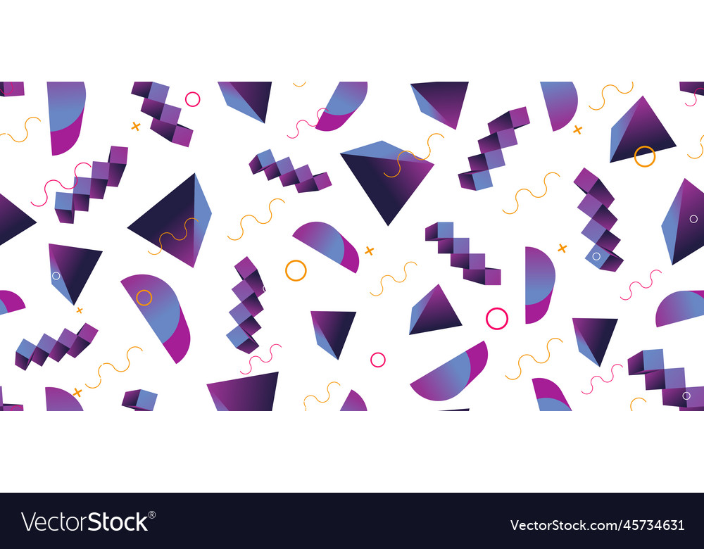 Memphis 90s background seamless pattern with 3d vector image Memphis 90s background seamless pattern with 3d