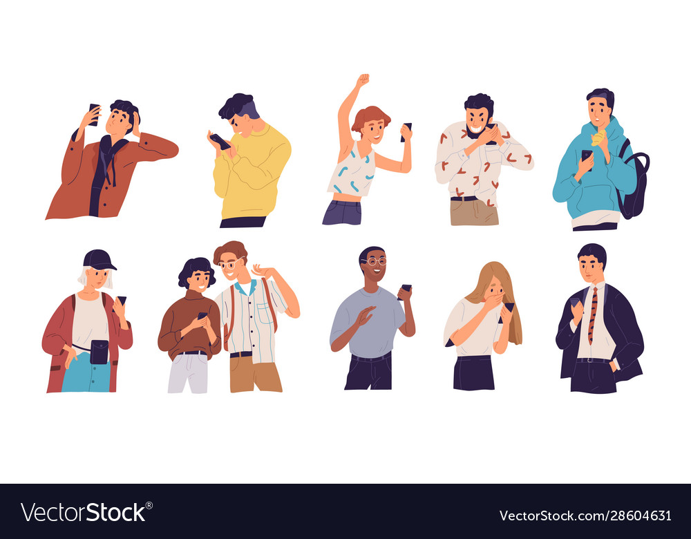 People with smartphones flat Royalty Free Vector Image