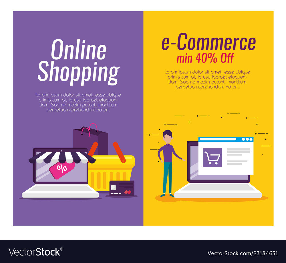 Set laptop ecommerce technology with credit card Vector Image