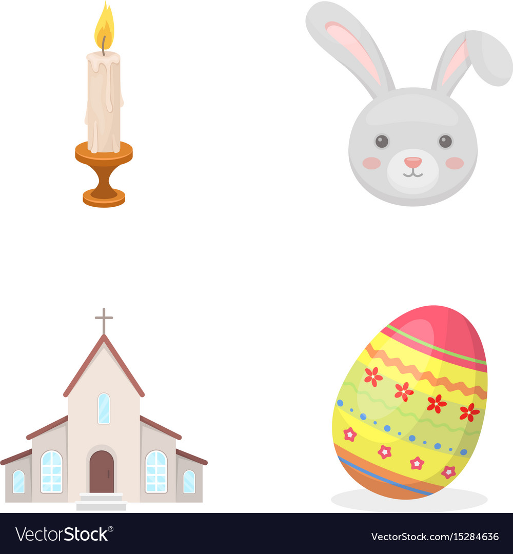 Church candle easter bunny and painted egg Vector Image