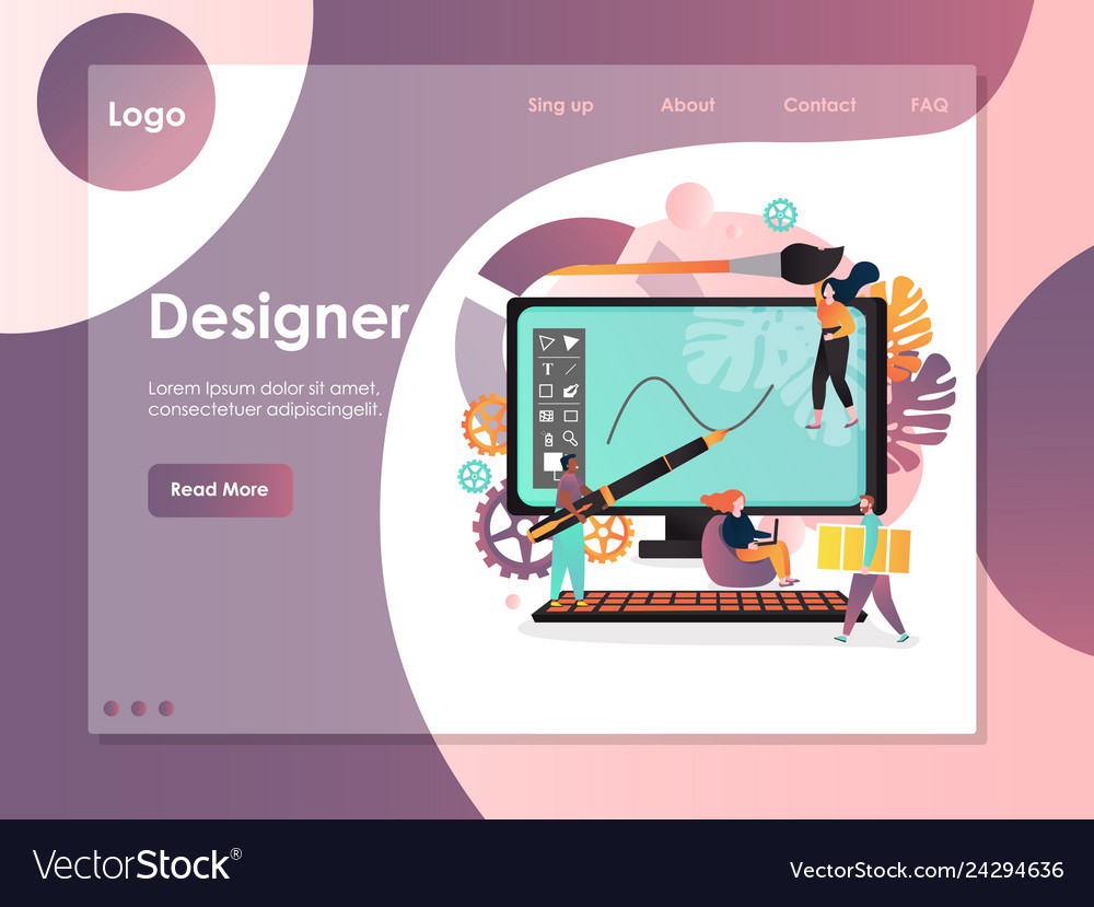 Designer website landing page design Royalty Free Vector