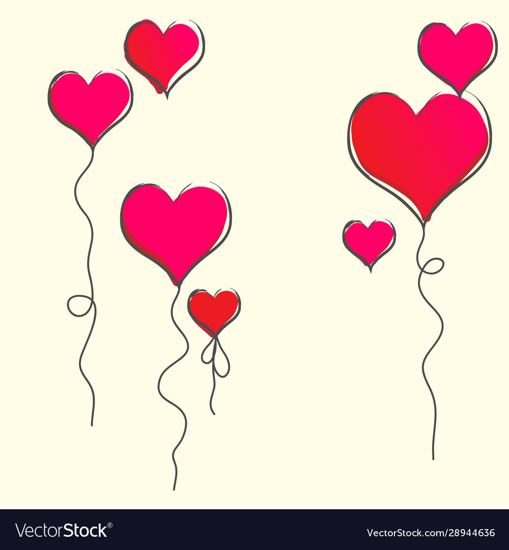 Greeting card with flying balloons valentines day vector image Greeting card with flying balloons valentines day