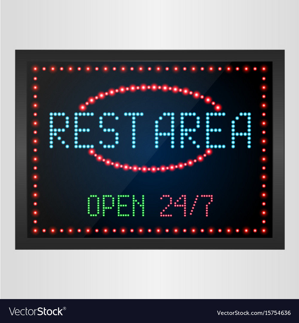 Rest area sign with light neon shining Royalty Free Vector