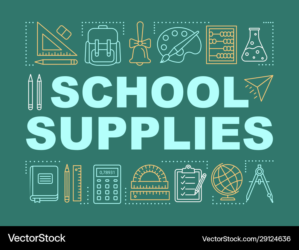 School supplies tools word concepts banner Vector Image