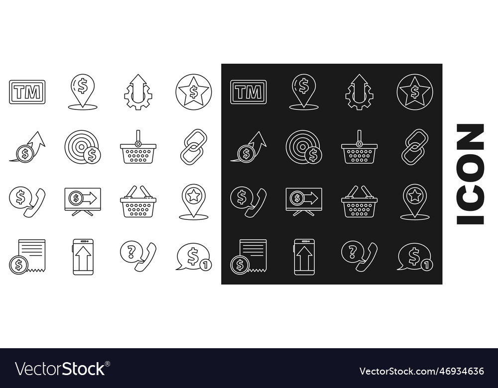 Linie Sprachblase mit Dollar Kartenzeiger einstellen vector image Linie Sprachblase mit Dollar Kartenzeiger einstellen