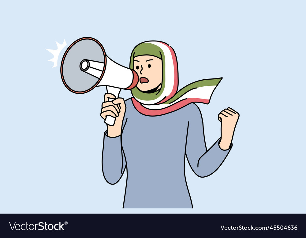 Woman in hijab with iranian flag scream Royalty Free Vector