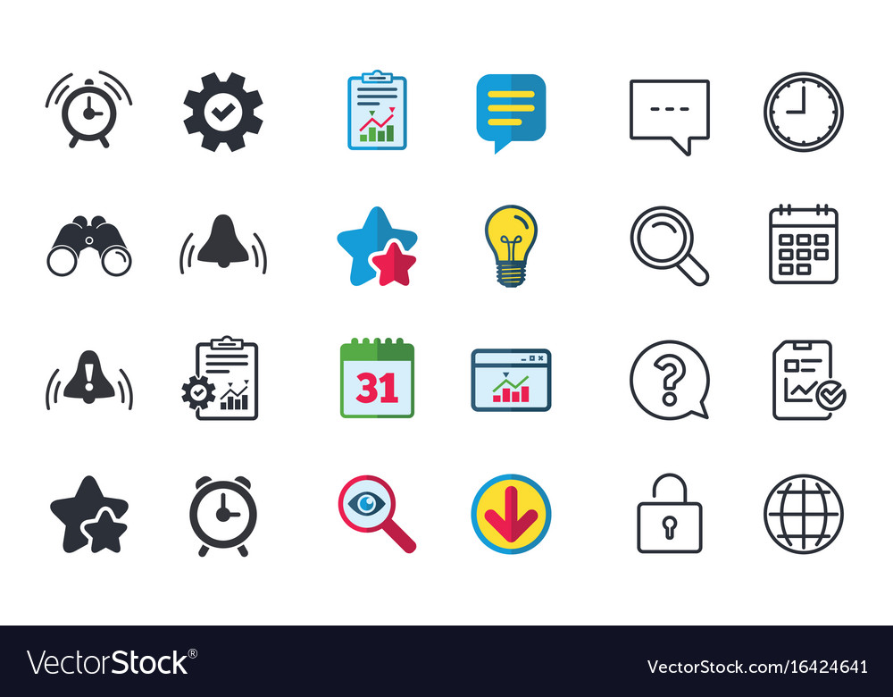 Alarm clock icons wake up bell signs symbols Vector Image
