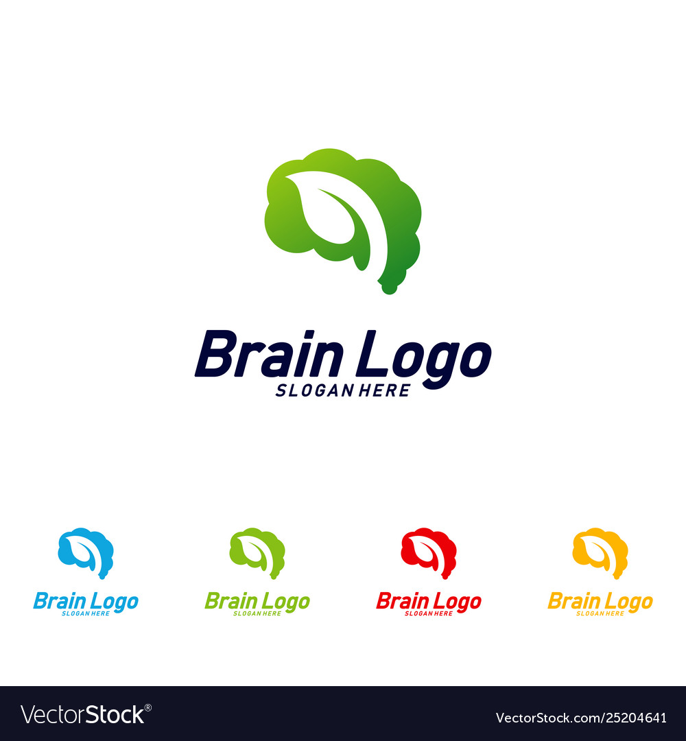 Brain with leaf logo design nature mind concept Vector Image