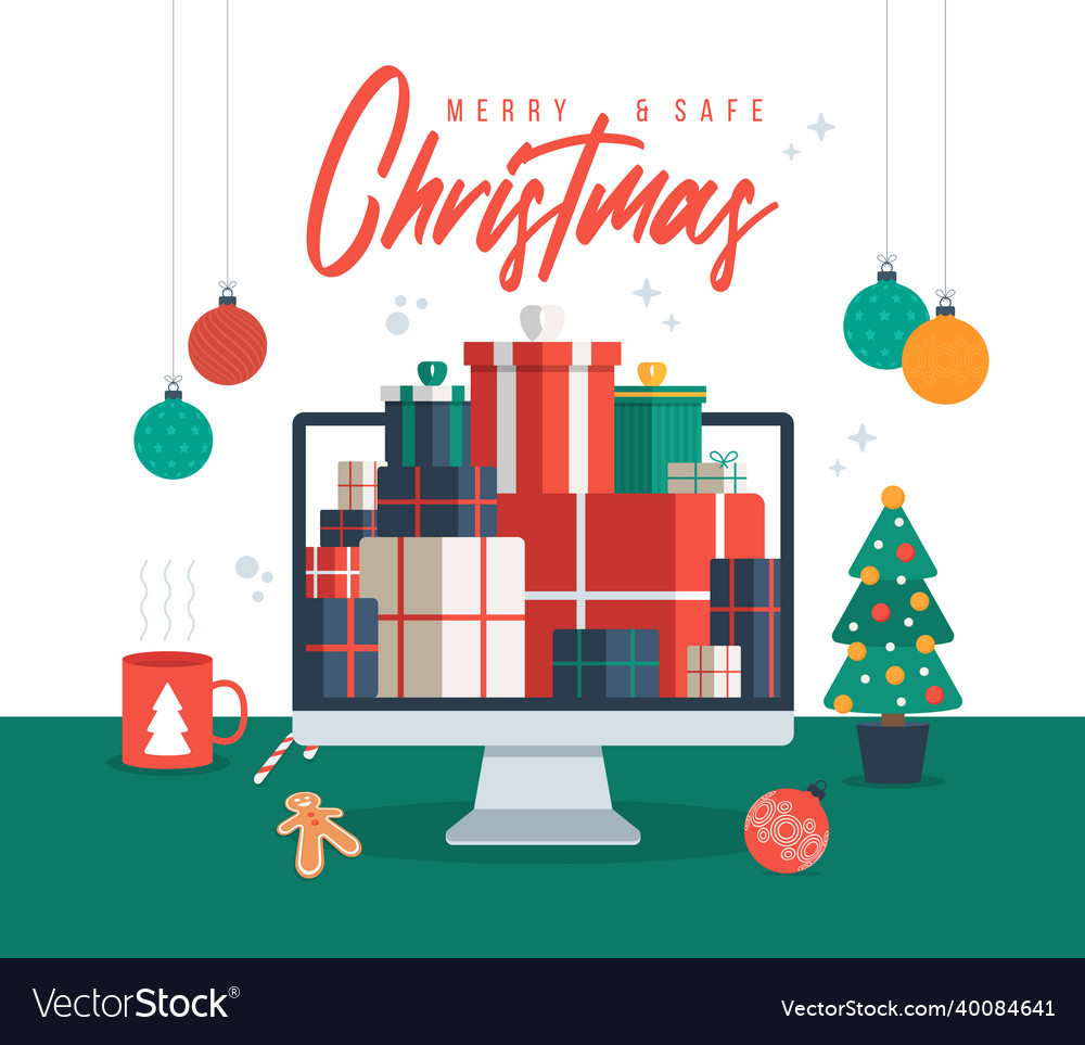 Christmas online shopping flat cartoon