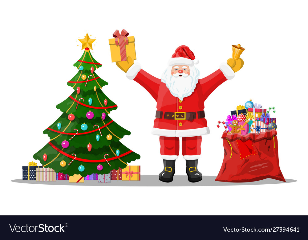 Lustige Santa claus Charakter und Weihnachtsbaum vector image Lustige Santa claus Charakter und Weihnachtsbaum
