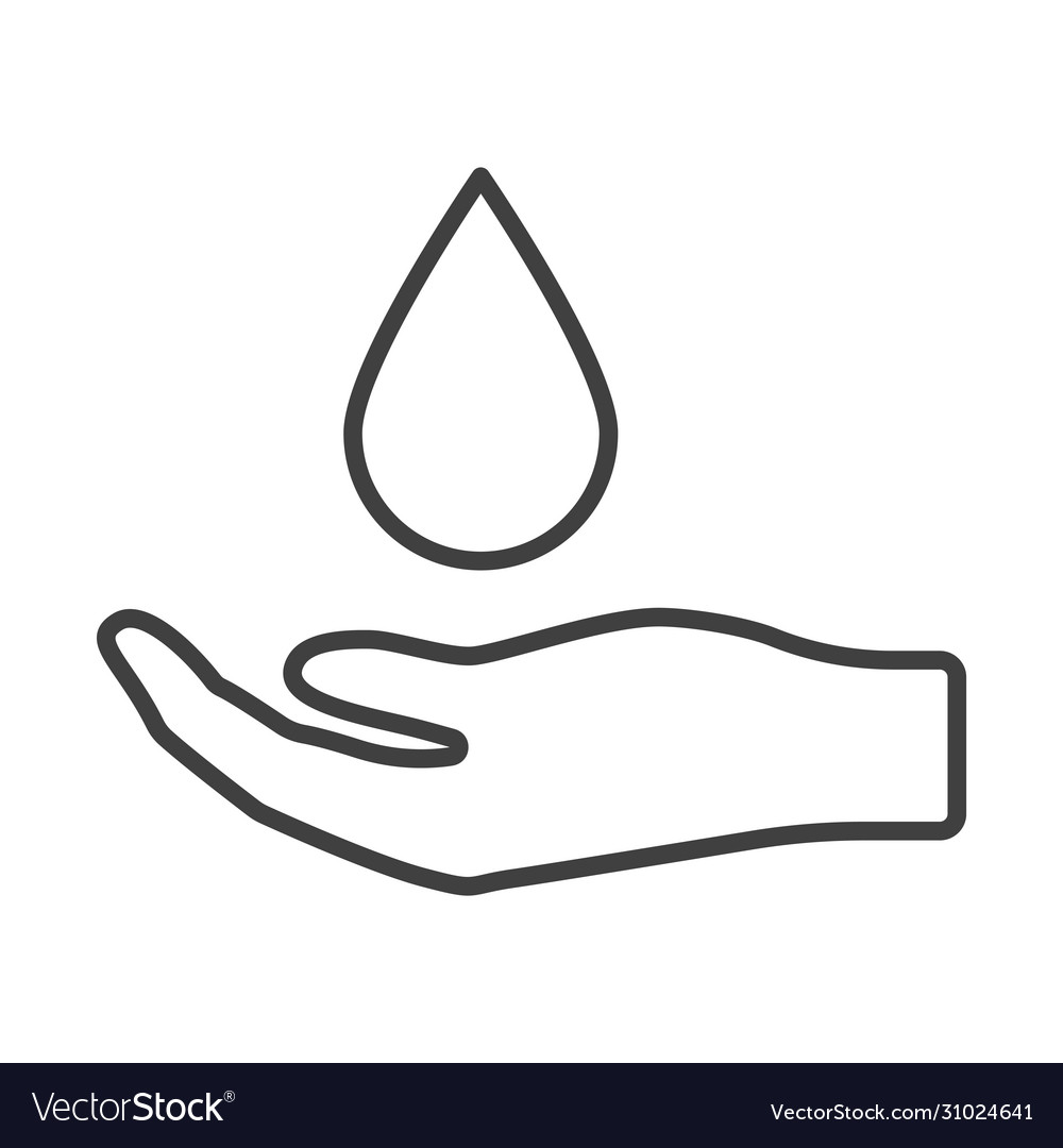 Hand icon with a drop minimalistic linear design vector image Hand icon with a drop minimalistic linear design