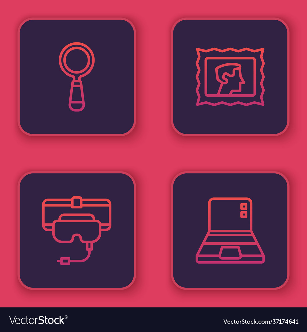 Set line magnifying glass virtual reality glasses Vector Image
