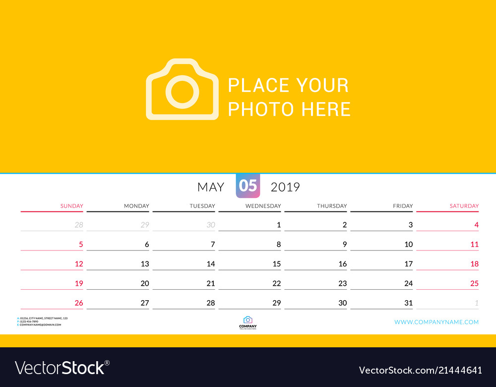 wall calendar for may 2019 design print template vector image print may calendar 2019