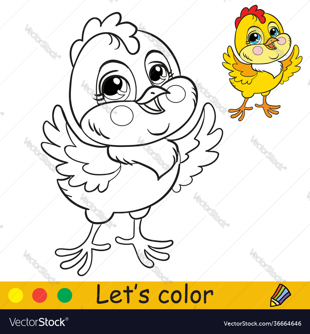 Cute chicken coloring with colorful template Vector Image