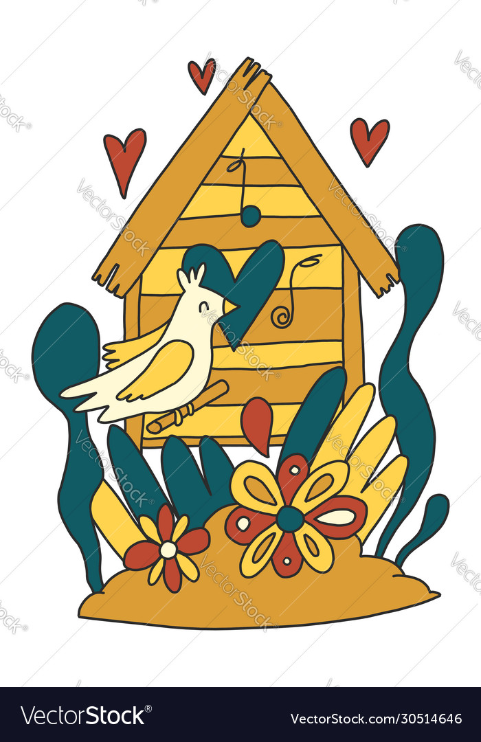 Cute windy with birdhouse and bird vector image Cute windy with birdhouse and bird