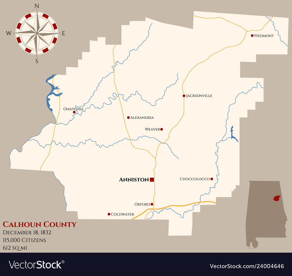 Map of calhoun county in alabama Royalty Free Vector Image